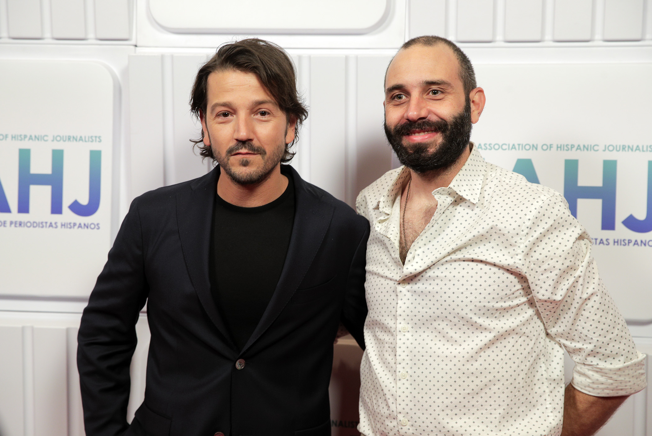 Actor Diego Luna, left, poses for a photo on the National Association of Hispanic Journalists Hall of Fame Gala red carpet in Las Vegas, Nev., on Saturday, August 5, 2022.