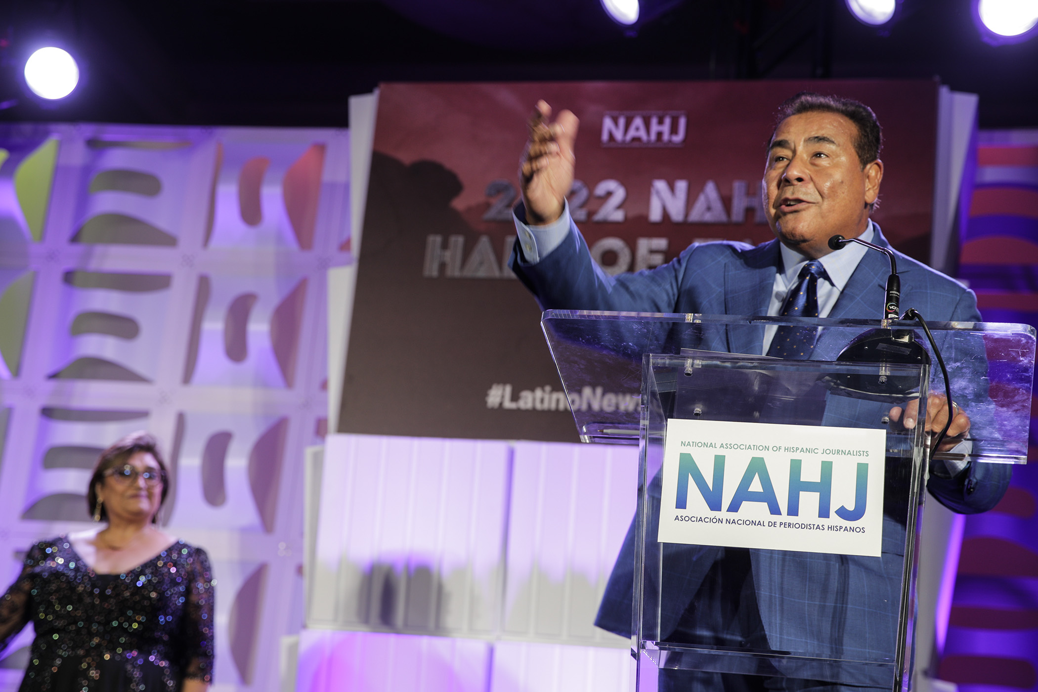 John Quiñones to the audience after receiving his National Association of Hispanic Journalists President's Award at the Hall of Fame Gala in Las Vegas, Nev., on Saturday, August 6, 2022.