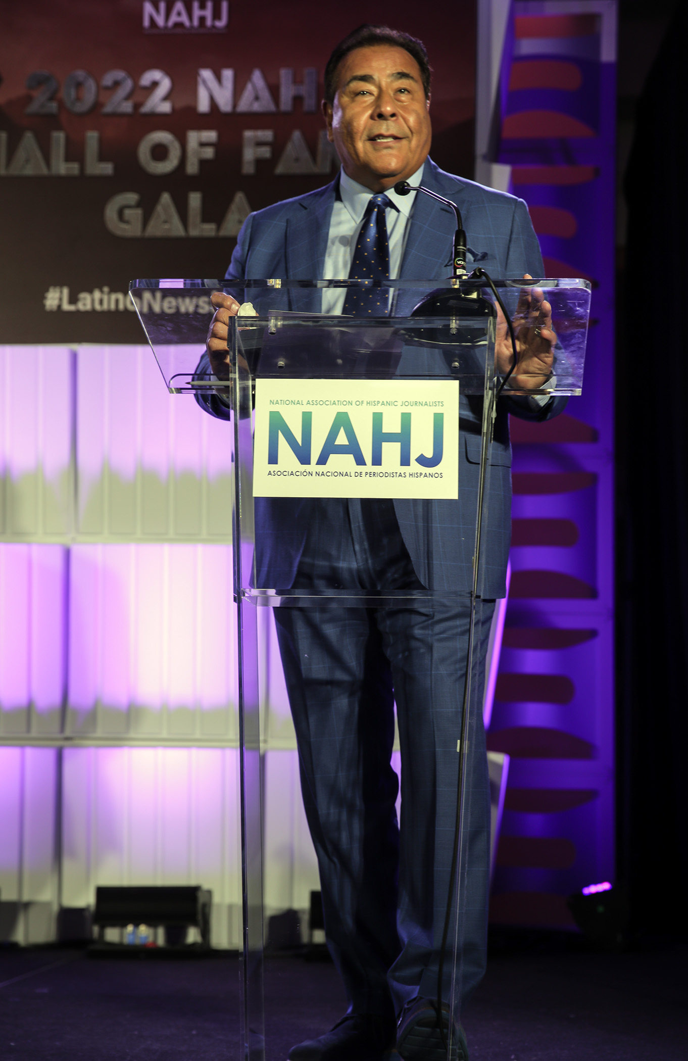 John Quiñones to the audience after receiving his National Association of Hispanic Journalists President's Award at the Hall of Fame Gala in Las Vegas, Nev., on Saturday, August 6, 2022.