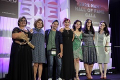 (L-R) Former NAHJ President Nora Lopez stands with the newly elected board members, Adriana Chavira, Academic At-Large Officer; Luis Joel Méndez González, General At-Large Office; Mc Nelly Torres, VP of digital; Blanca Rios, Secretary; Arelis R. Hernández, VP of Print; Yvette Cabrera, President.